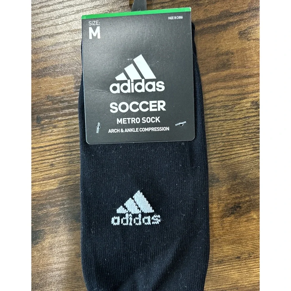 adidas Metro IV OTC Soccer Socks Black White Mens Medium 5-8.5 Compression